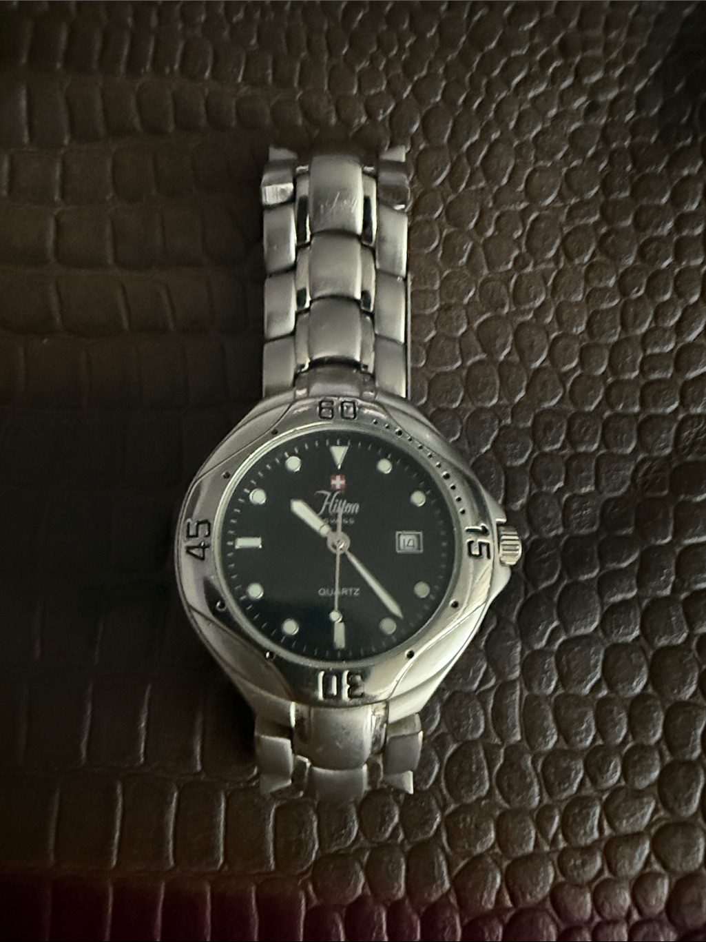 Hilton Swiss Quartz Stainless Steel Silver Bracelet Date Watch